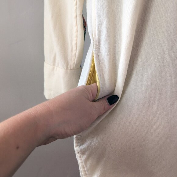 Rifle Paper Company Floral Trim Wool Blend Long-Line Button Up Tunic Off White - Picture 8 of 16